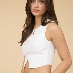 Anthropologie Bow Embellished Ribbed Crop Tank Sz S NWT